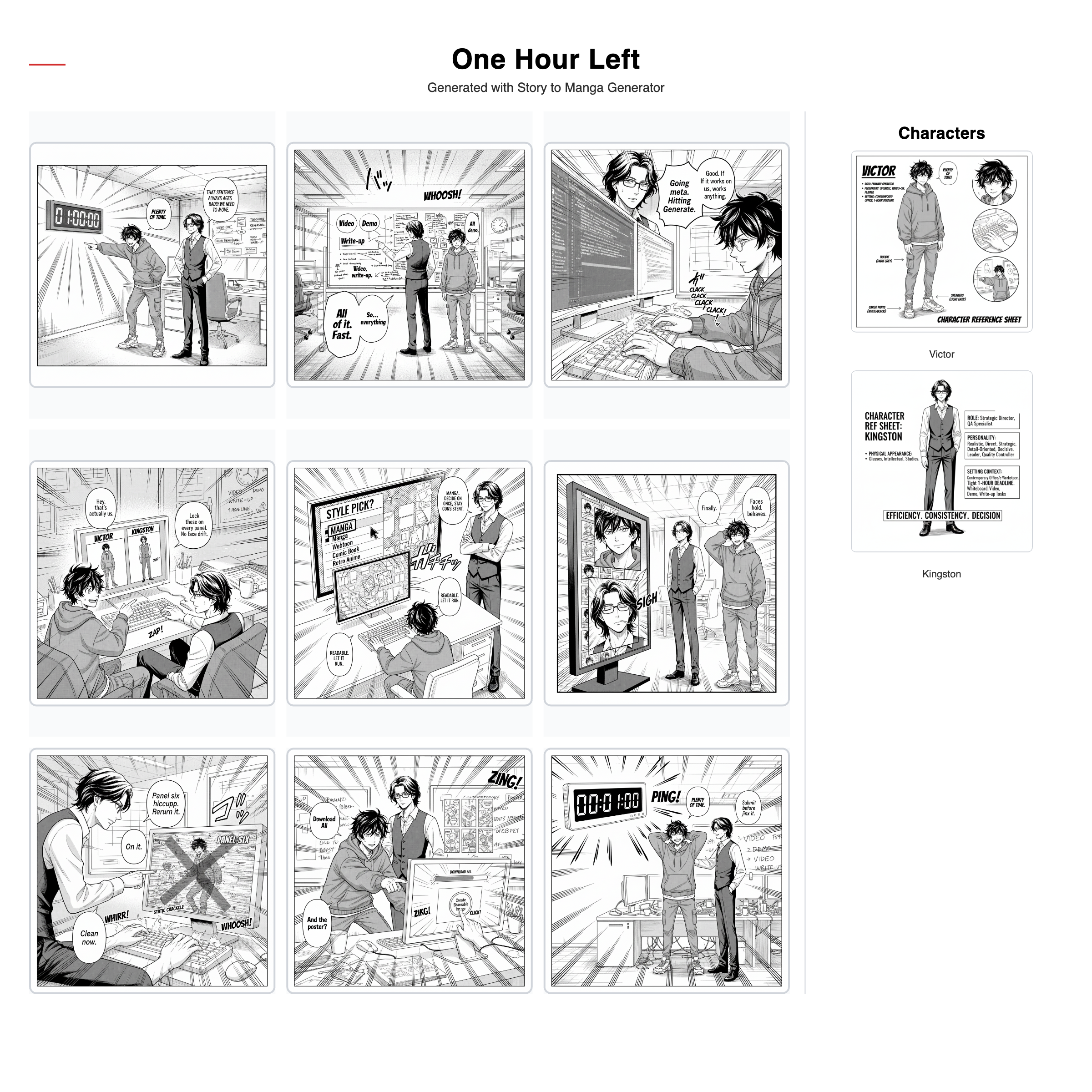 The generated manga panels from our meta sample story